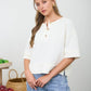RAW EDGE HENLEY SHORT SLEEVE WAFFLE KNIT TOP
