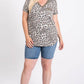Leopard Print V neck Sequin Trim Tee