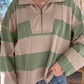 Green Striped Colorblock Zipper Pullover