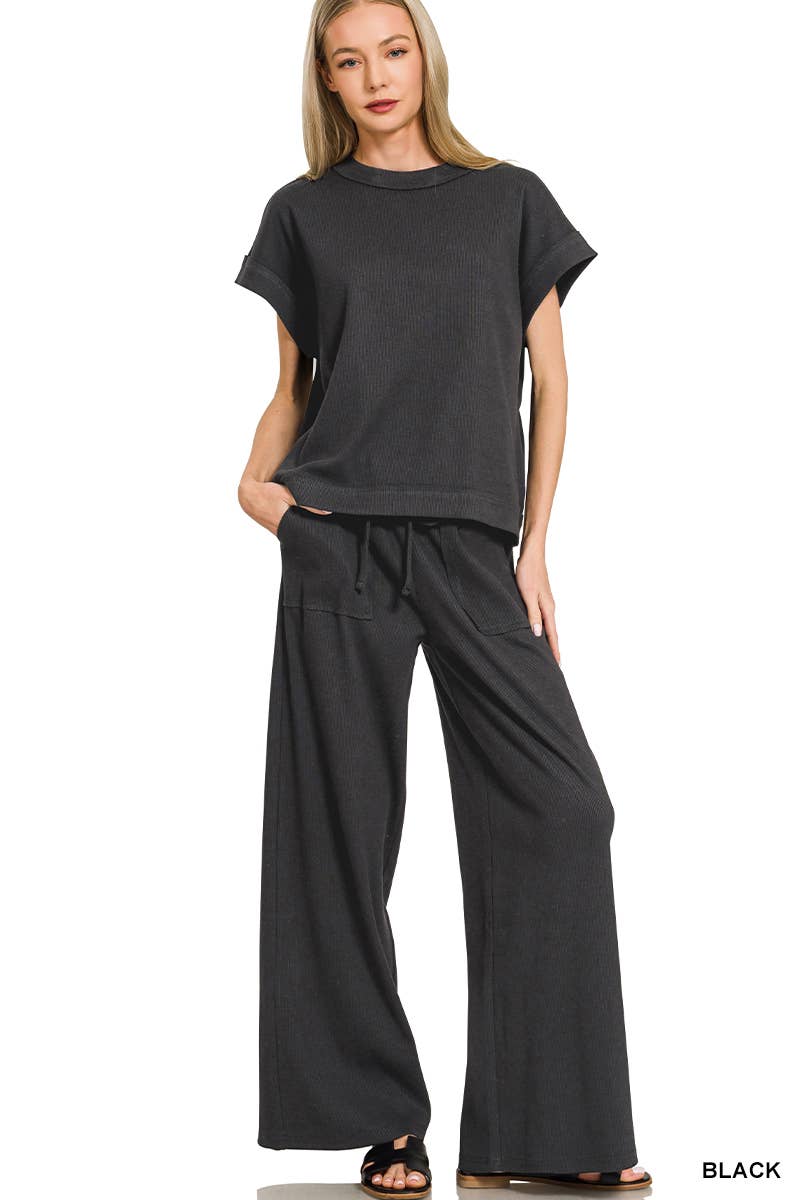 Cotton Slub Tee & Pants 2pc Set  Zenana
