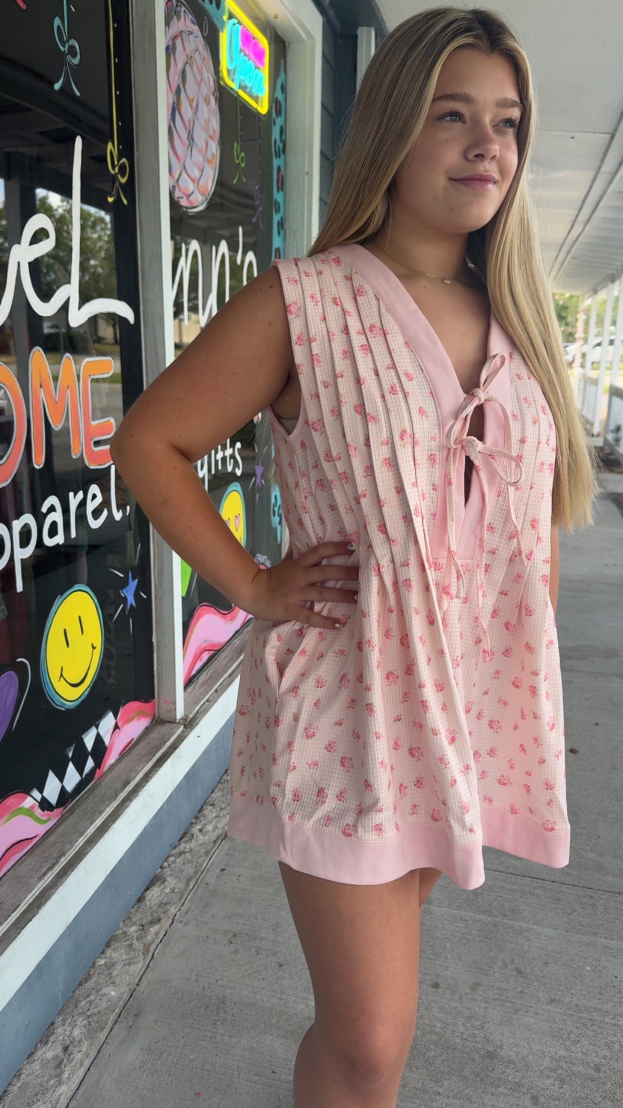 Pink Floral Sleeveless Romper