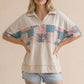 Collared Notch Neck Floral Patchwork Print Top