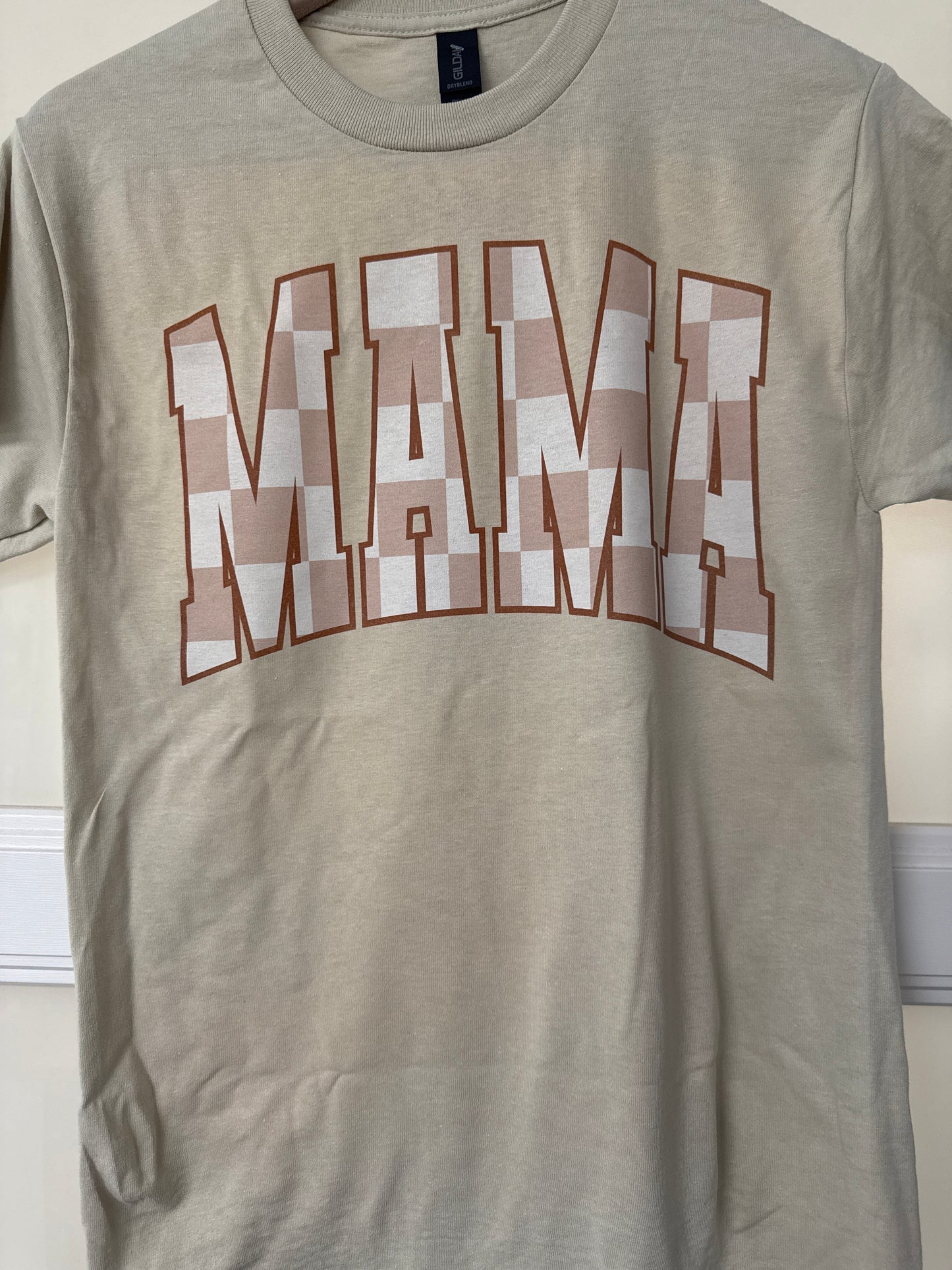 Tan Checkered Mama Shirt