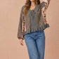 Floral Patchwork Tie Front Ruffle Hem Top