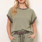 Leopard Print Trim Waffle Knit Loungewear Set