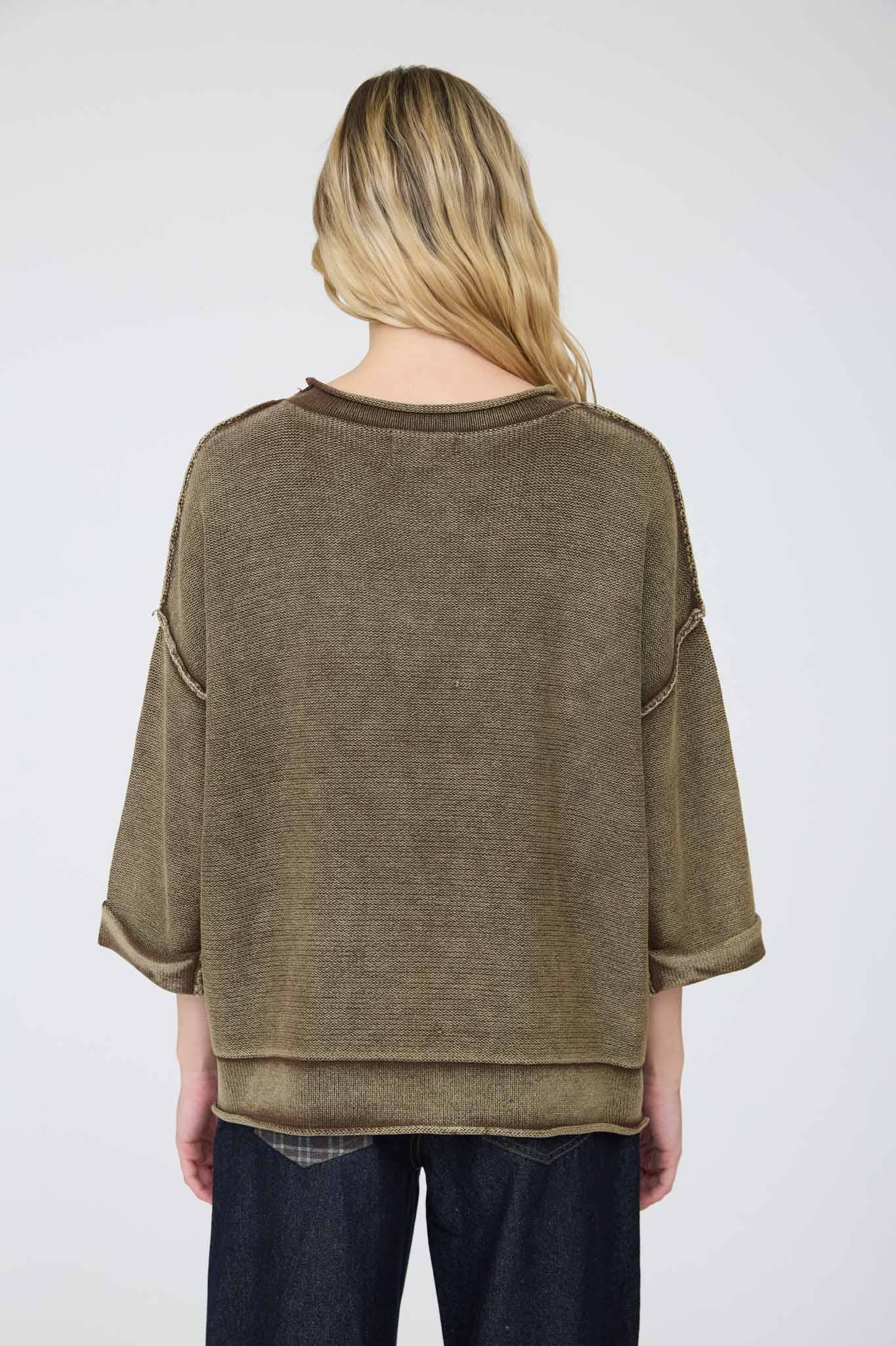 WASHED INVERTED SEAM SHORT SLEEVE SWEATSHIRT