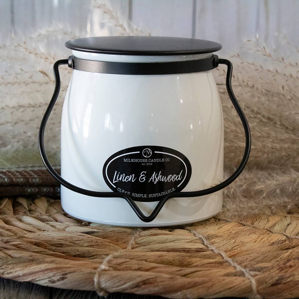 16 oz Butter Jar Candle: Linen & Ashwood