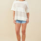 Womens Raw Edge Detail Color Block French Terry Knit Top