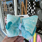 Blue with White Lace and Pearl Accents Glitter Bow - Alligator Clip