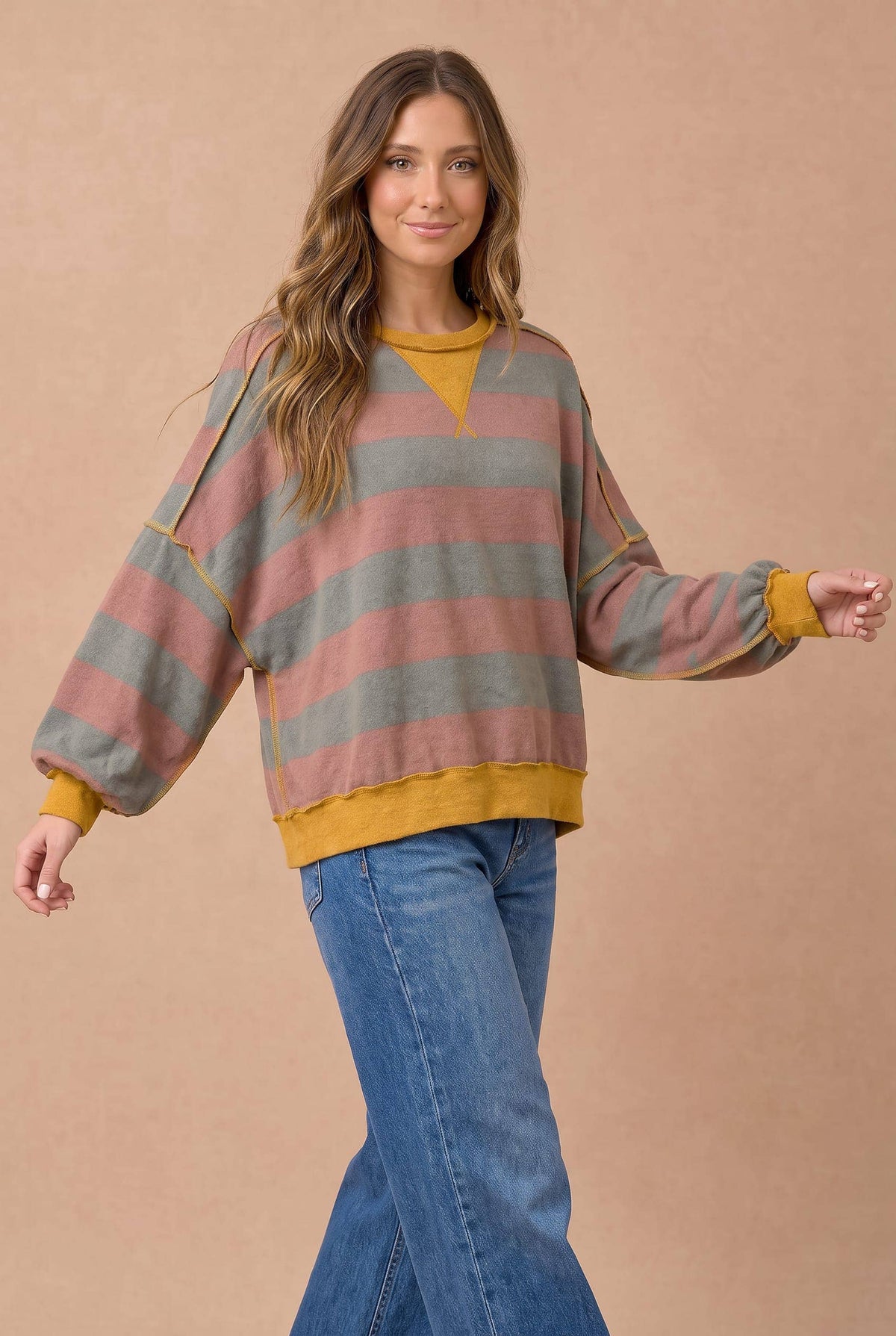 Striped Color Block Hacci Pullover Top