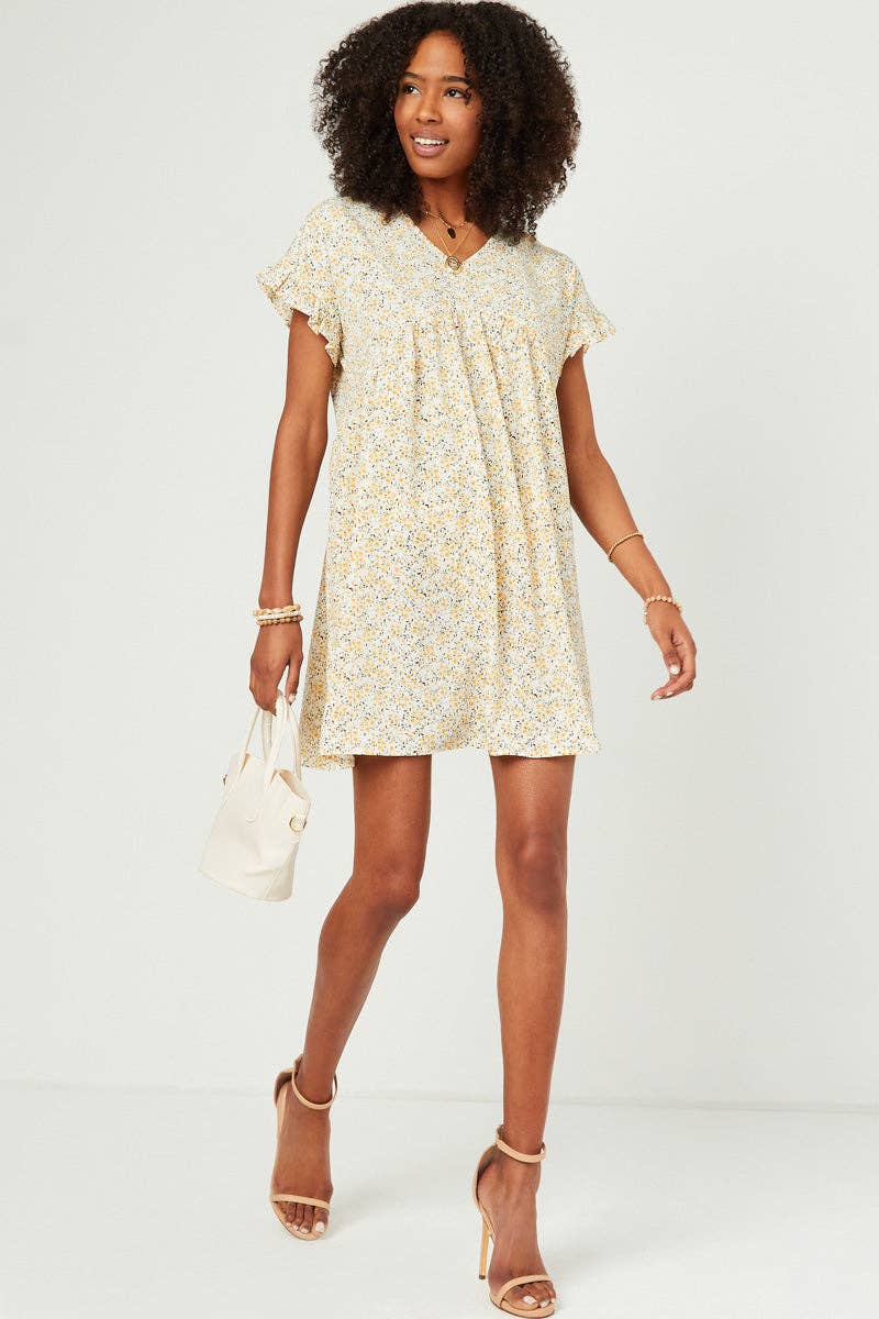 Womens Ditsy Floral Smocked V Neck Dress