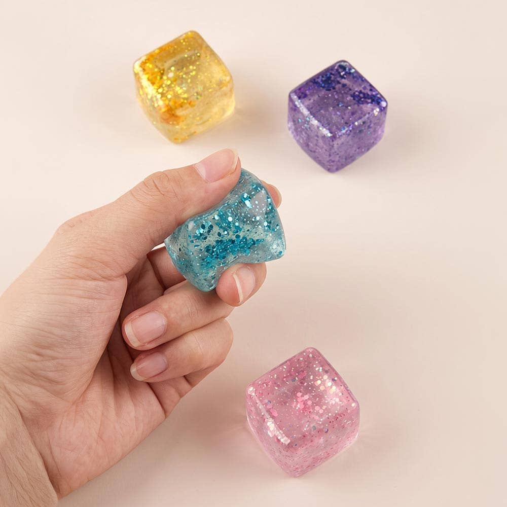 12PCS - Glitter Cube Squeeze Squishy Stress Relief Toy