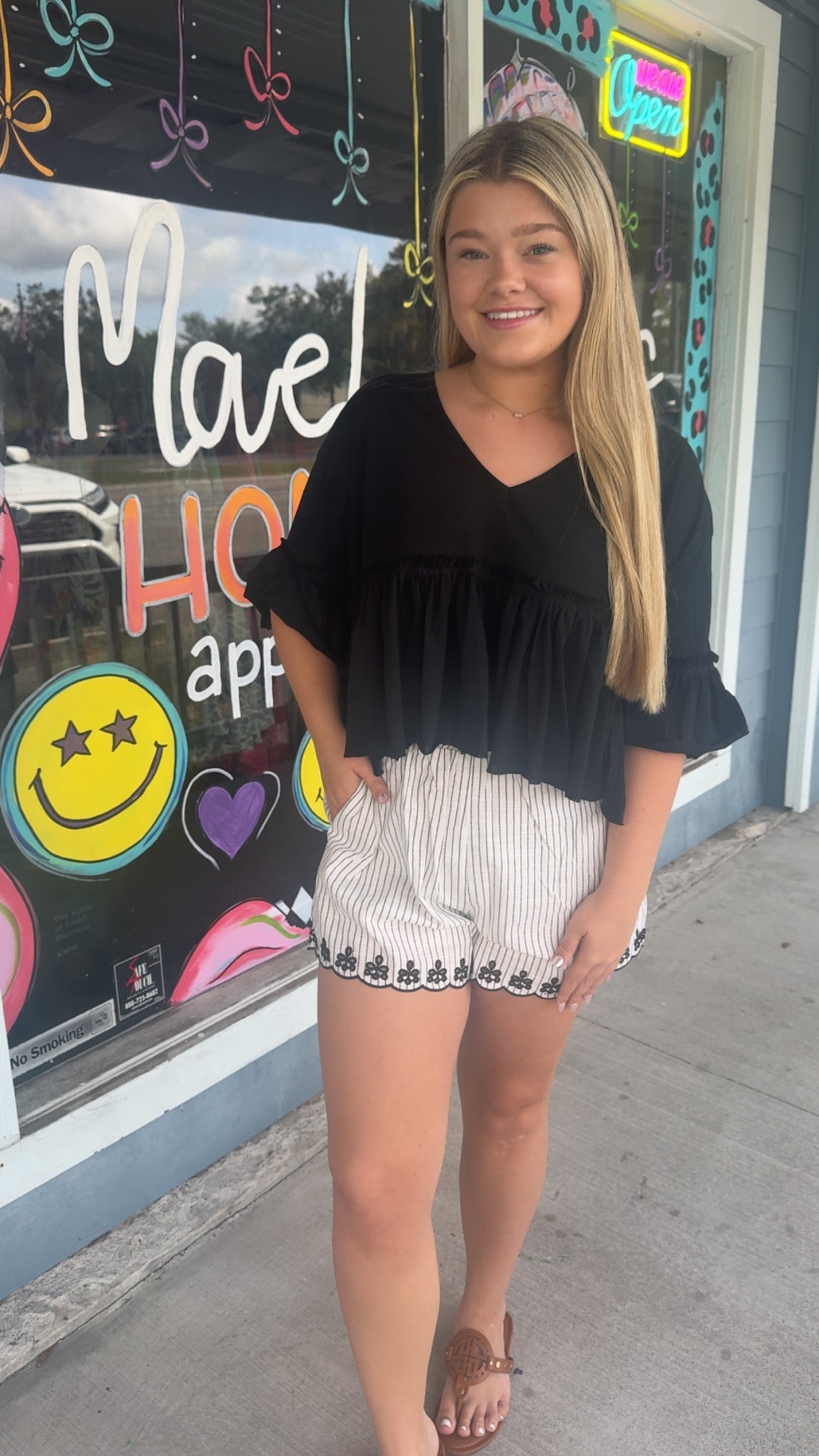 Striped Embroidered Shorts