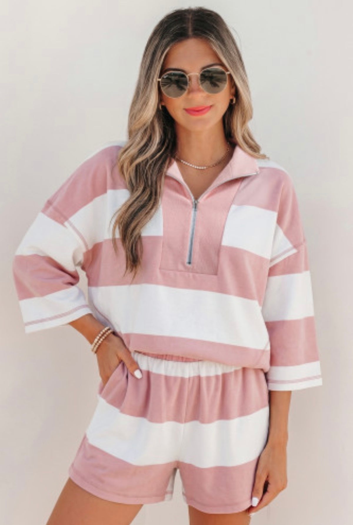 Ava Pink/White Stripe Set