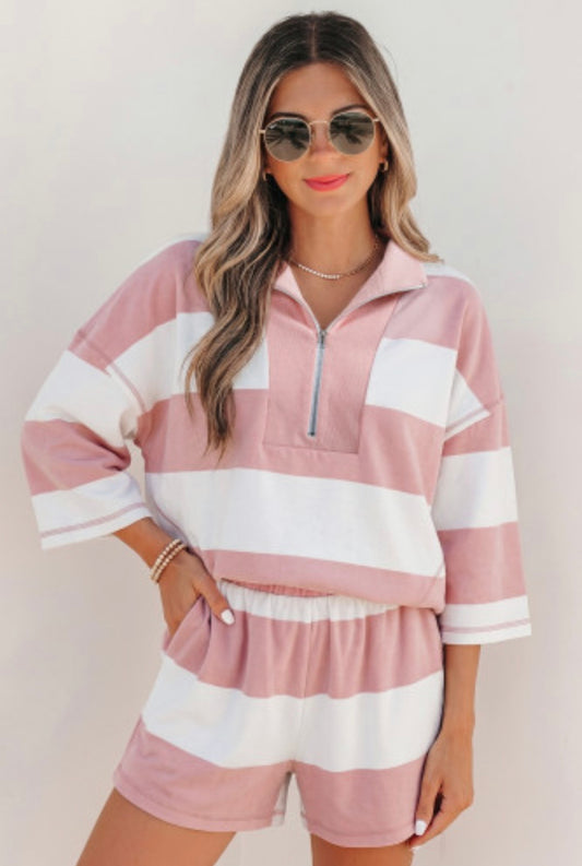 Ava Pink/White Stripe Set