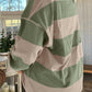 Green Striped Colorblock Zipper Pullover