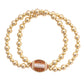 Pave Football 2-Row Ball Bead Stretch Bracelet in Shiny Gold