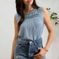 SLEEVELESS LACE EDGE WOVEN TOP