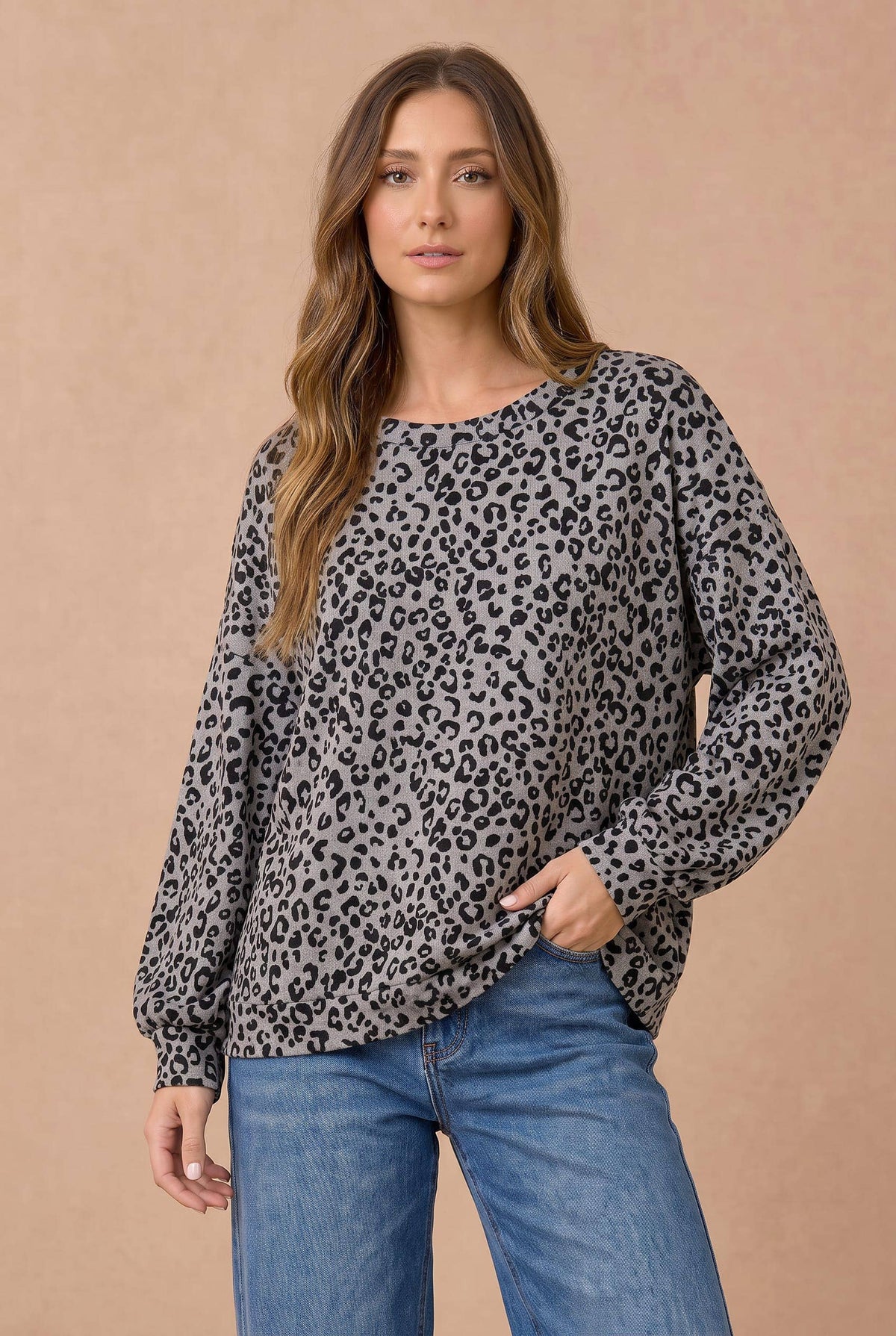 Oversized Mixed Print Sweater Knit Top