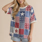 Round Neck Star and Stripe Patchwork Print