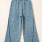 Leopard Print Exposed Seam Detail Wide Leg Drawstring Jeans