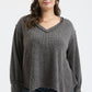 PLUS V NECK ASYMMETRICAL HEM LONG SLEEVE KNIT TOP