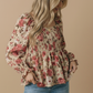 Plus V Neck Floral Babydoll Smocking Fit Top