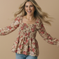Plus V Neck Floral Babydoll Smocking Fit Top