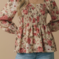 Plus V Neck Floral Babydoll Smocking Fit Top
