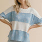 Short Sleeve Solid Rib Floral Color Block Top