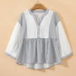 Stripe Button Gauze Bracelet Sleeve Babydoll Blouse