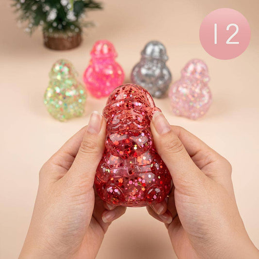 12PCS - Glitter Christmas Santa Squeeze Squishy Stress Relief Toy