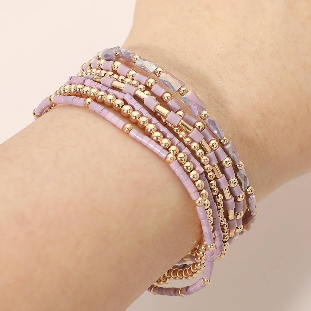 7PCS - Beaded Stretch Stackable Multi Layered Bracelets