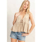 Lace Trim Tie Front Top