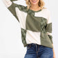 Patchwork Rib And Checkerboard Pullover Top