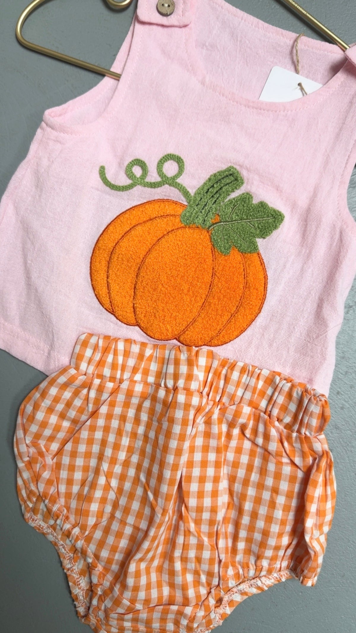 Pink Pumpkin Gingham Short Set