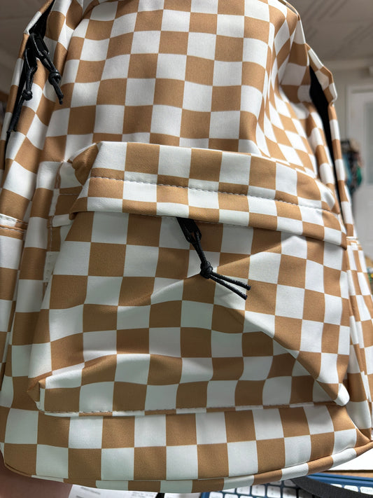 Tan Checkered Backpack