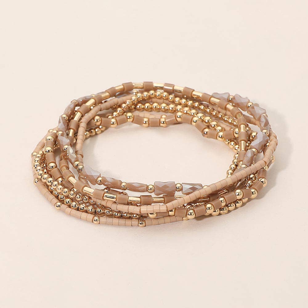 7PCS - Beaded Stretch Stackable Multi Layered Bracelets
