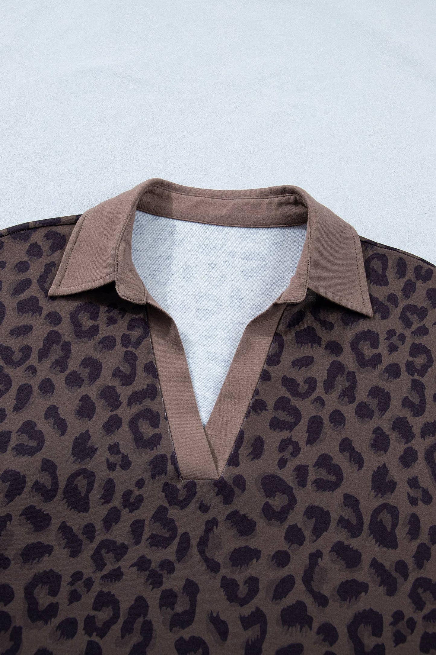 V Neck Collar Leopard Print Top and Shorts 2pcs Set