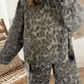 Brown Leopard Print Patchwork Pullover Drawstring Loose Pant Set