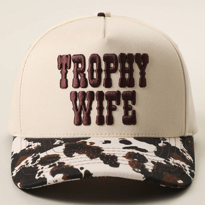 TROPHY WIFE 3D Embroidered Cow Print Brim Trucker Hat