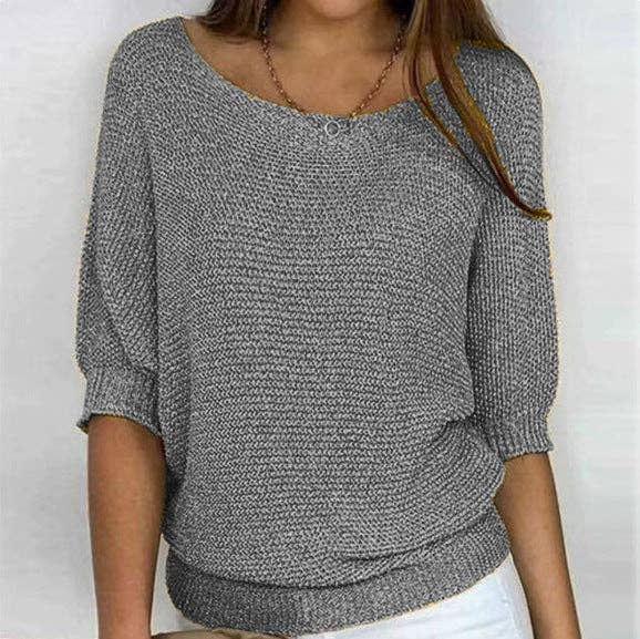 Lightweight Knit Sweater Dolman Sleeve Pullover Top