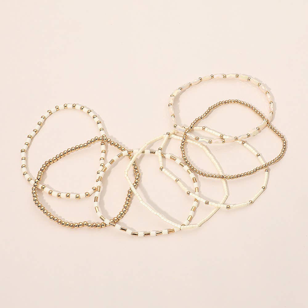 7PCS - Beaded Stretch Stackable Multi Layered Bracelets
