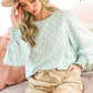 Geo Print Crew Neck Puff Sleeve Blouse