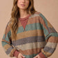 Plus Stripe Waffle Wave Rib Banded Hem Pullover