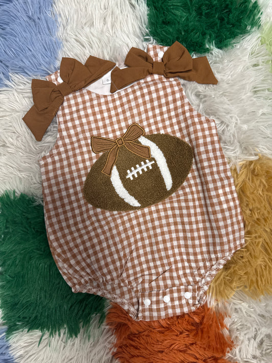 Brown Gingham Football Onesie