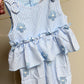 Blue White Stripe Flowers Pant Set