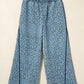 Leopard Print Exposed Seam Detail Wide Leg Drawstring Jeans