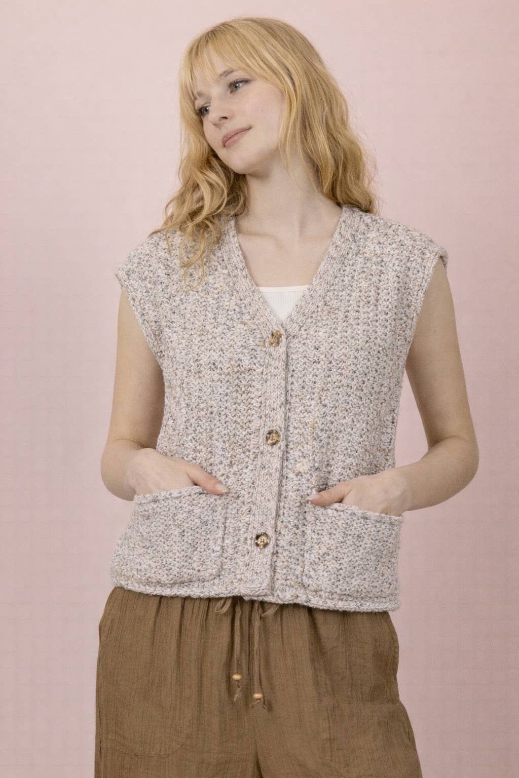 Button Down Knit Sweater Vest