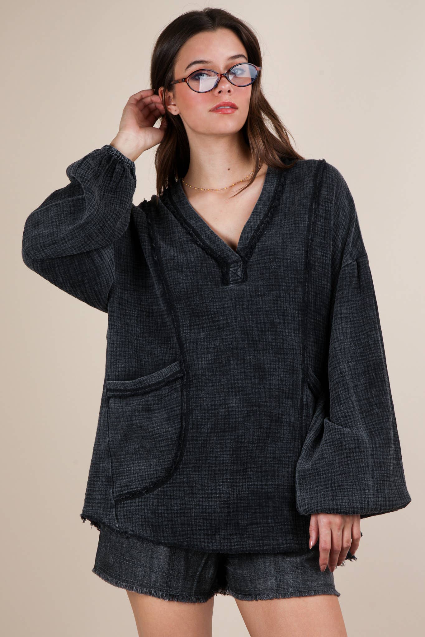 Washed Cotton Gauze Oversized Top Plus Size